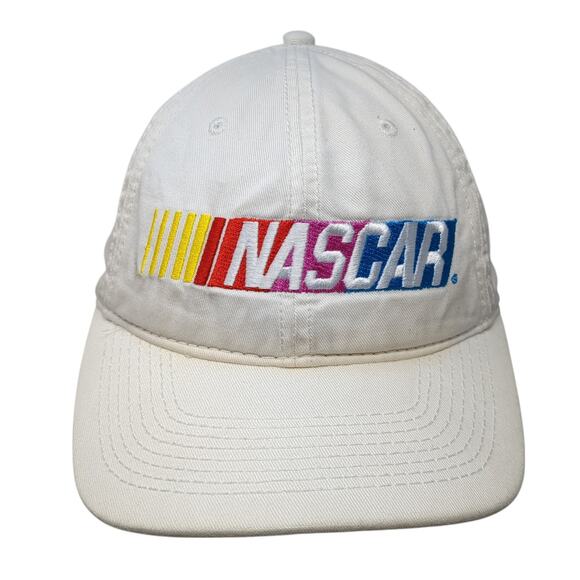 Nascar Strapback Baseball Cap White One Size Adjustable Embroidered 6 Panel - Picture 1 of 9